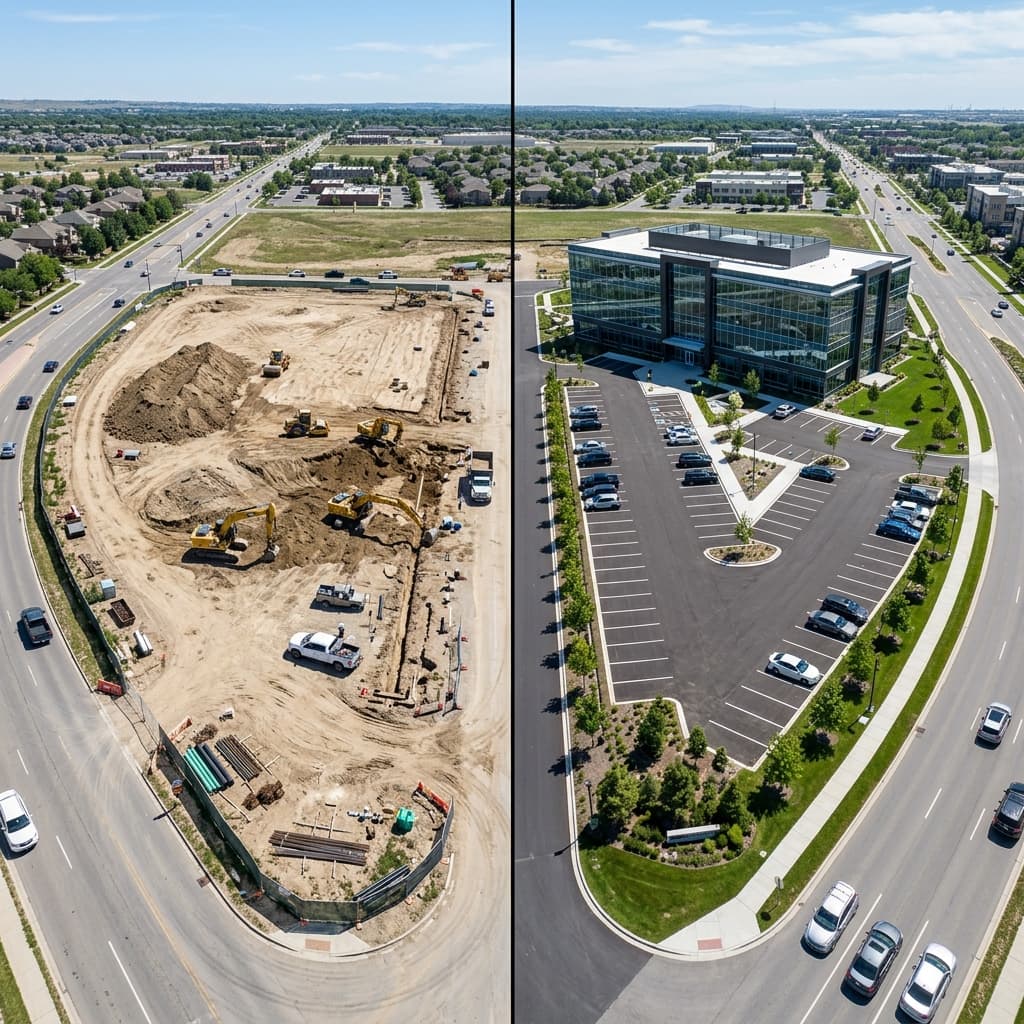 Aerial view of a commercial construction site in Jacksonville